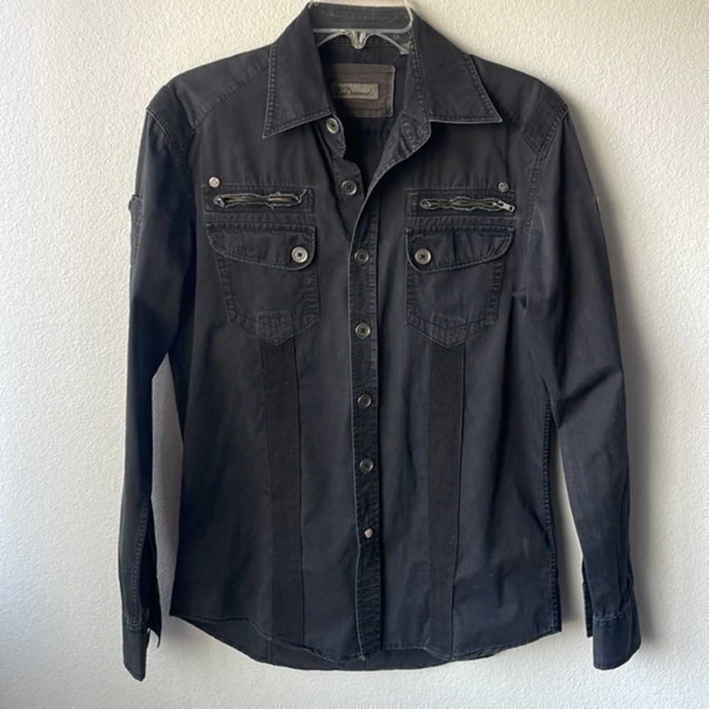 Seven diamonds top black denim washed look size small Bikercore